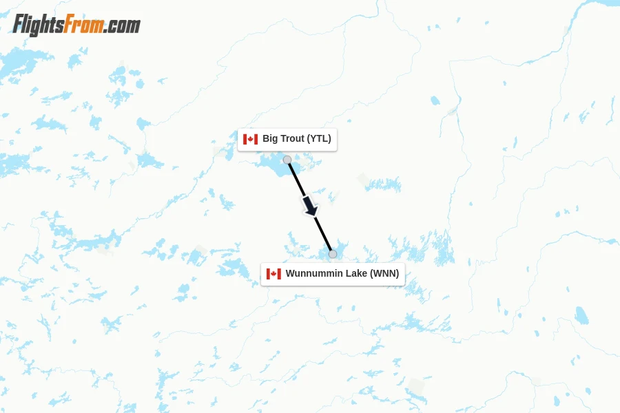 Flights from Big Trout to Wunnummin Lake route map
