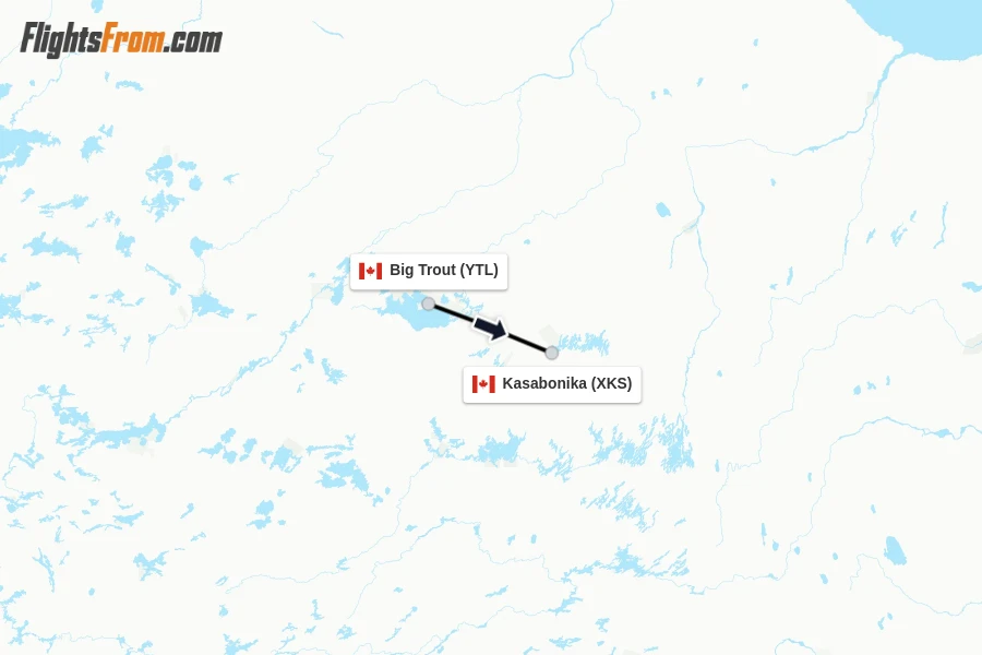 Flights from Big Trout to Kasabonika route map