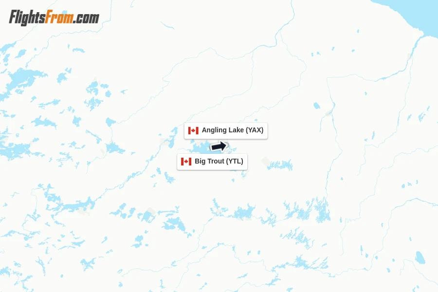 Flights from Big Trout to Angling Lake route map
