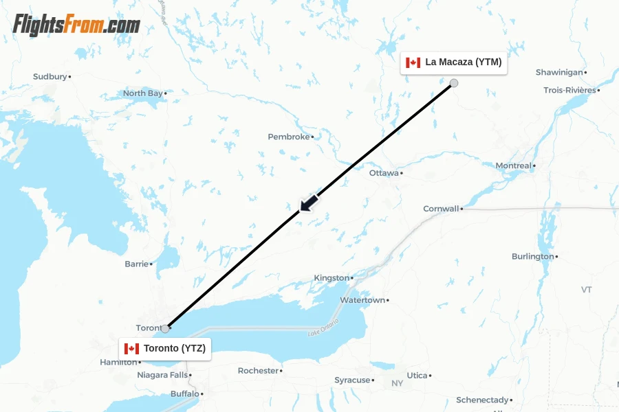 Flights from La Macaza to Toronto route map