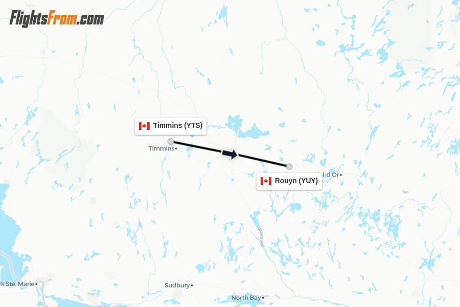 Flights from Timmins to Rouyn route map
