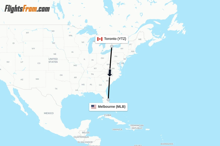 Flights from Toronto to Melbourne route map
