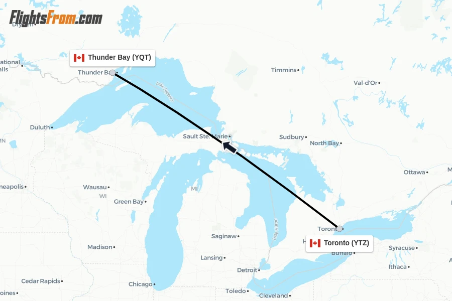 Flights from Toronto to Thunder Bay route map