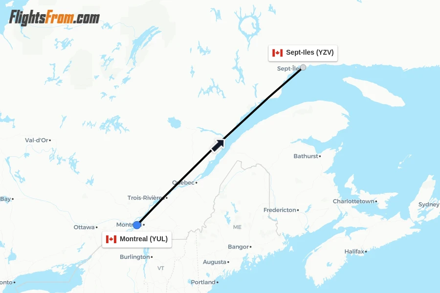 Flights from Montreal to Sept-Iles route map