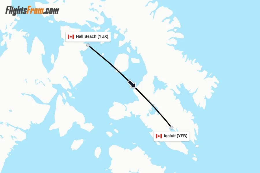 Flights from Hall Beach to Iqaluit route map