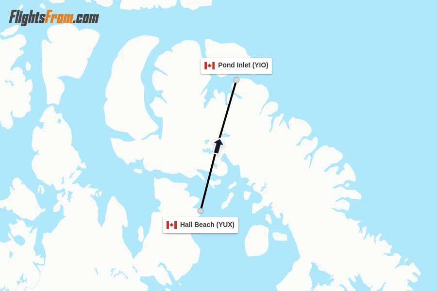 Flights from Hall Beach to Pond Inlet route map