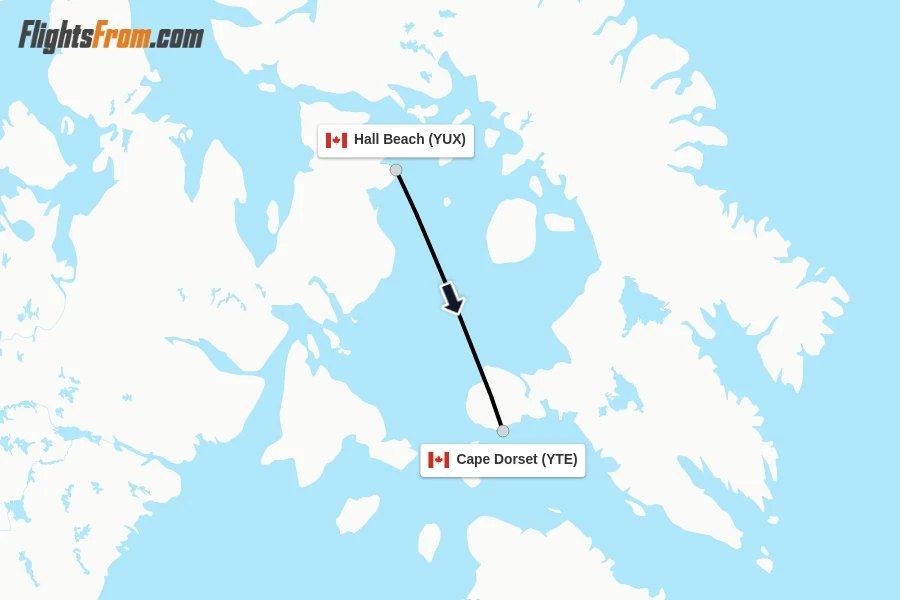 Flights from Hall Beach to Cape Dorset route map