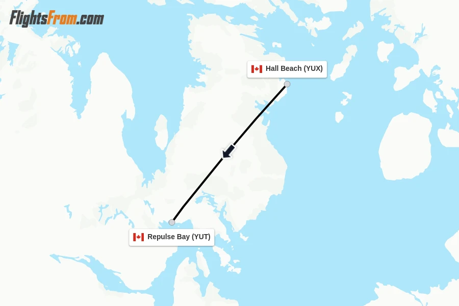 Flights from Hall Beach to Repulse Bay route map