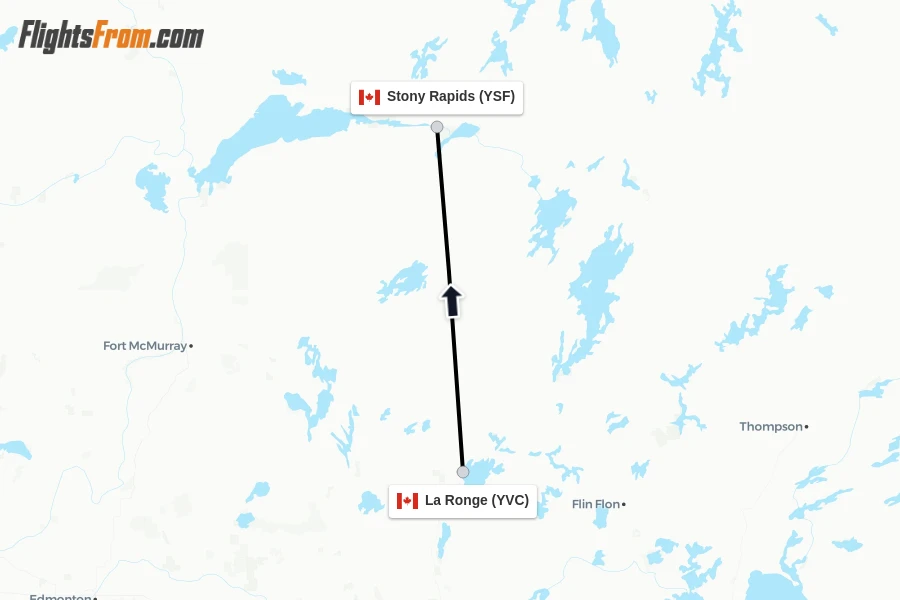 Flights from La Ronge to Stony Rapids route map