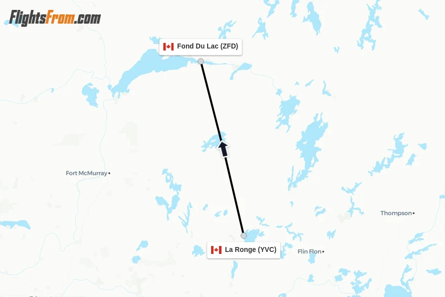 Flights from La Ronge to Fond Du Lac route map