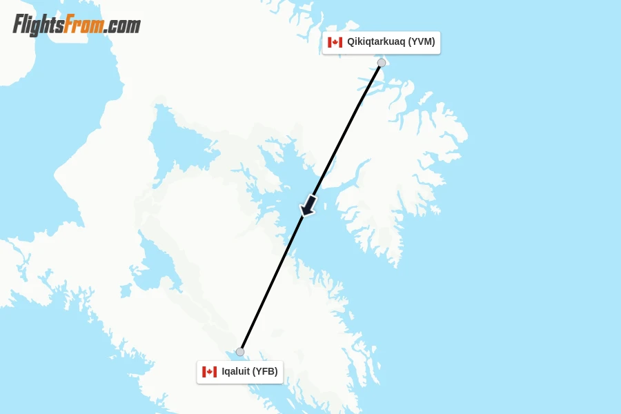 Flights from Qikiqtarkuaq to Iqaluit route map