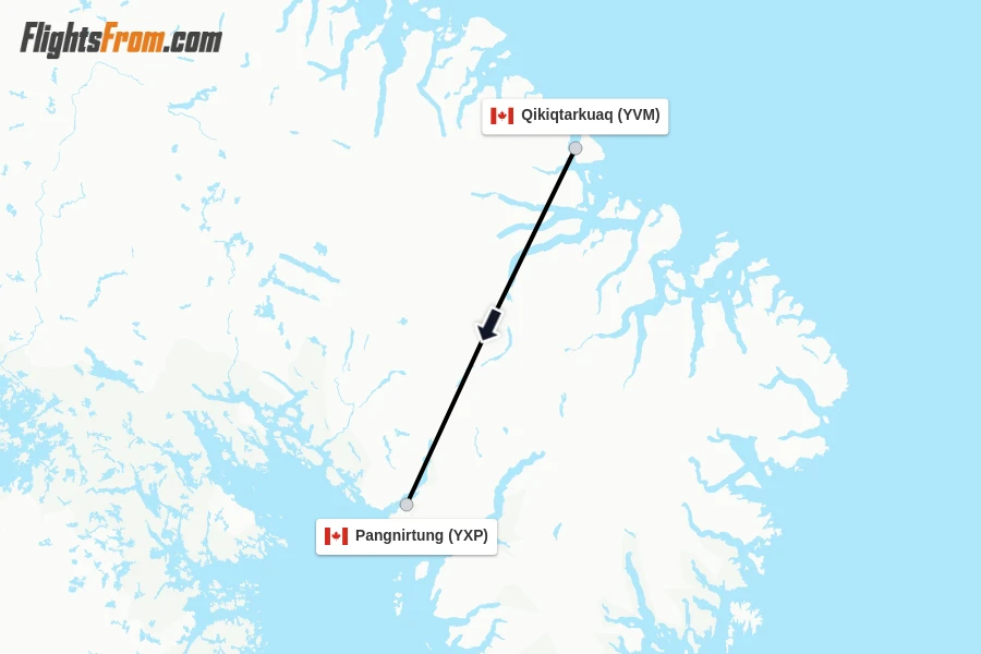 Flights from Qikiqtarkuaq to Pangnirtung route map