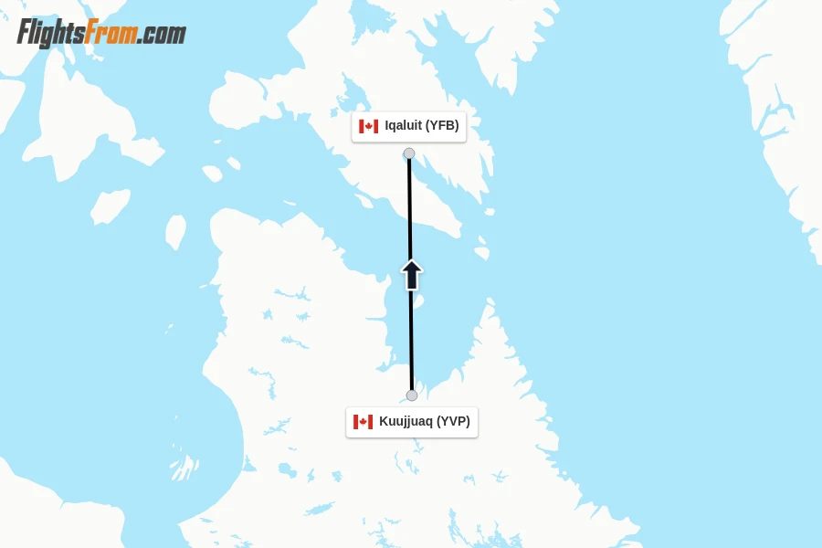 Flights from Kuujjuaq to Iqaluit route map