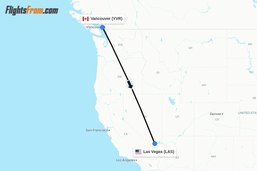 Flights from Vancouver to Las Vegas route map