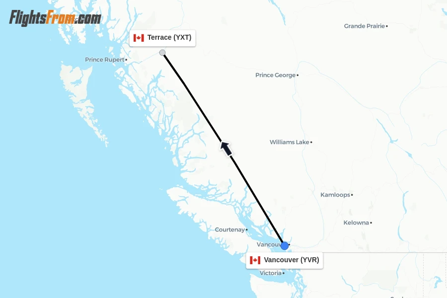 Flights from Vancouver to Terrace route map