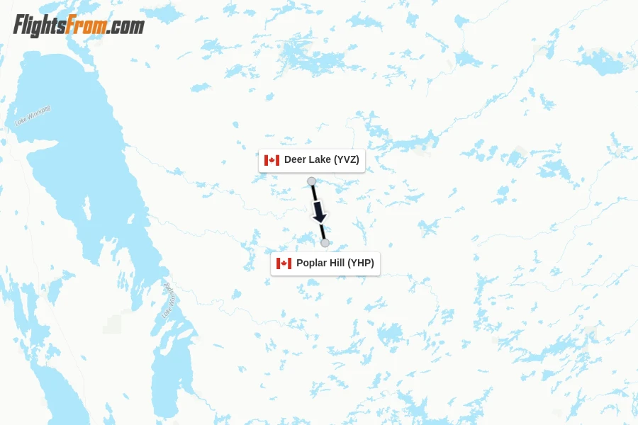 Flights from Deer Lake to Poplar Hill route map