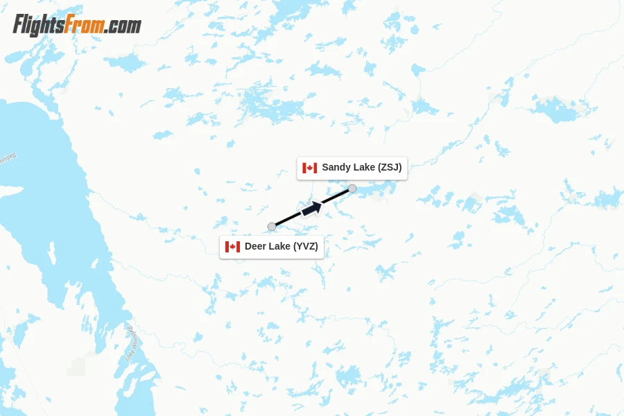 Flights from Deer Lake to Sandy Lake route map