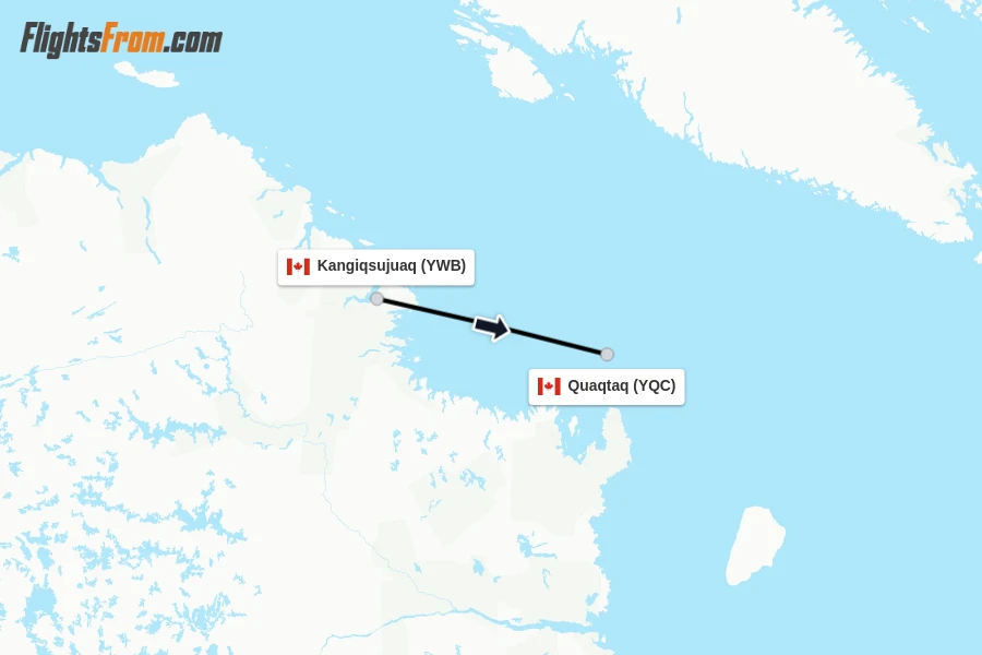 Flights from Kangiqsujuaq to Quaqtaq route map