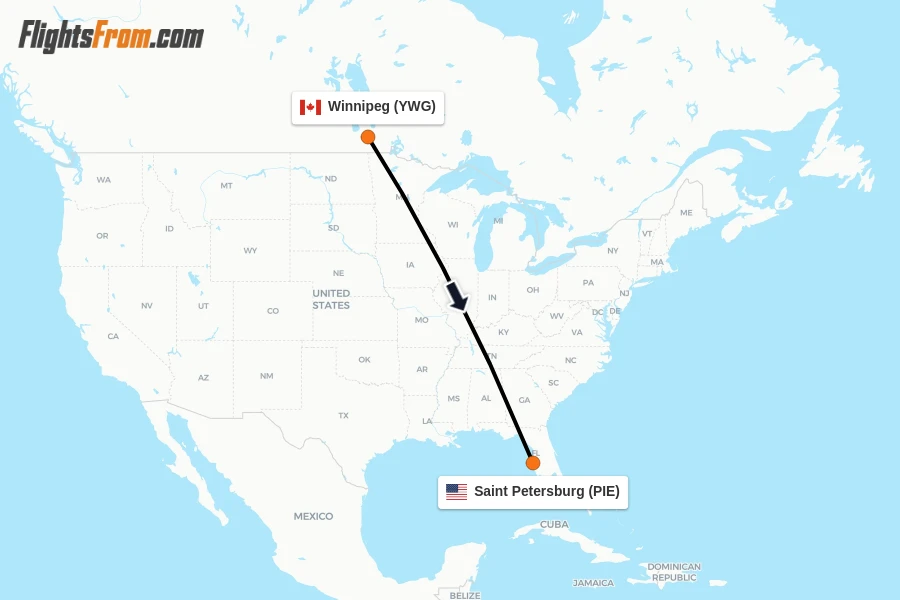 Flights from Winnipeg to Saint Petersburg route map