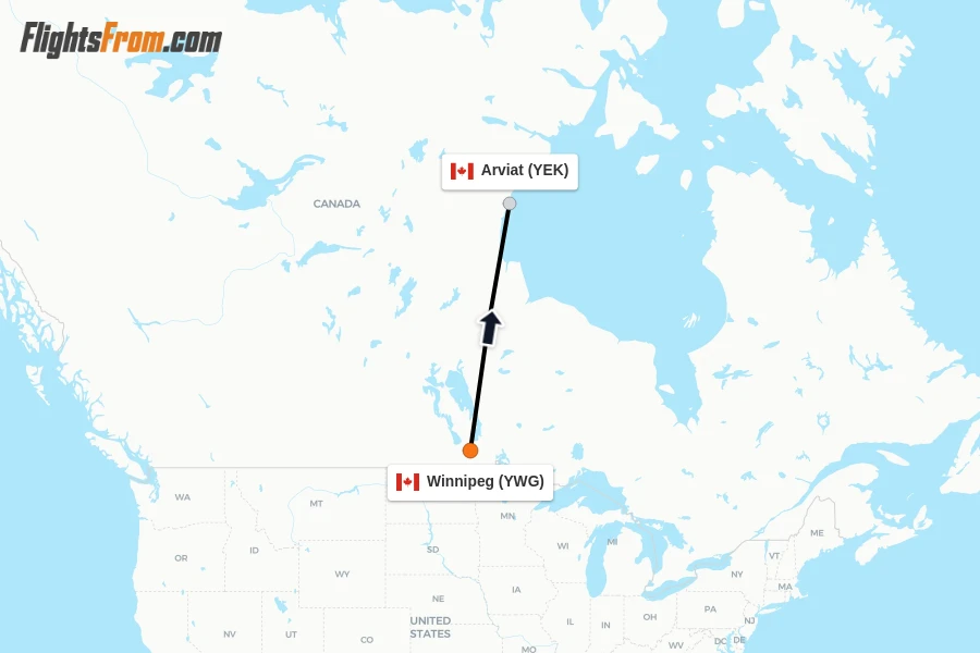 Flights from Winnipeg to Arviat route map