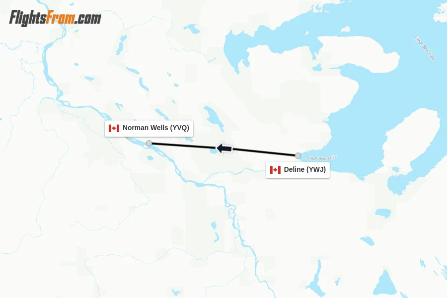 Flights from Deline to Norman Wells route map