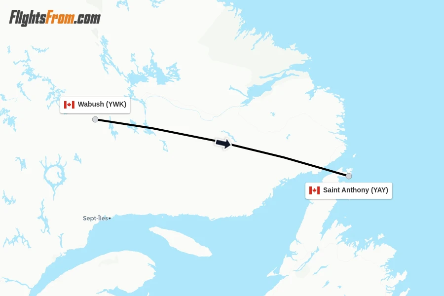 Flights from Wabush to Saint Anthony route map