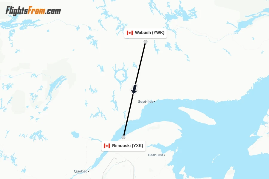 Flights from Wabush to Rimouski route map