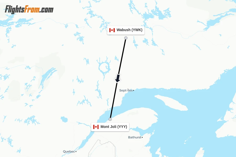 Flights from Wabush to Mont Joli route map