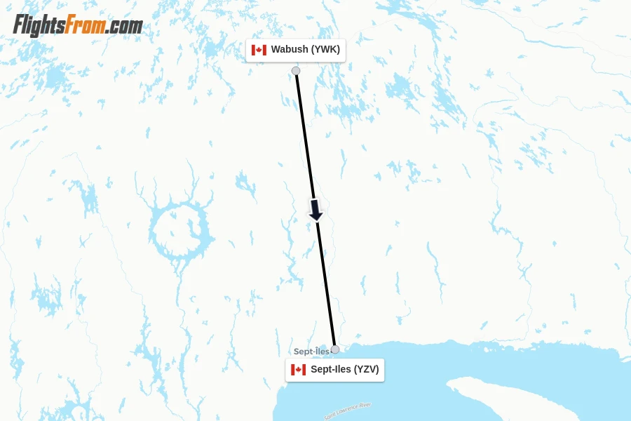 Flights from Wabush to Sept-Iles route map