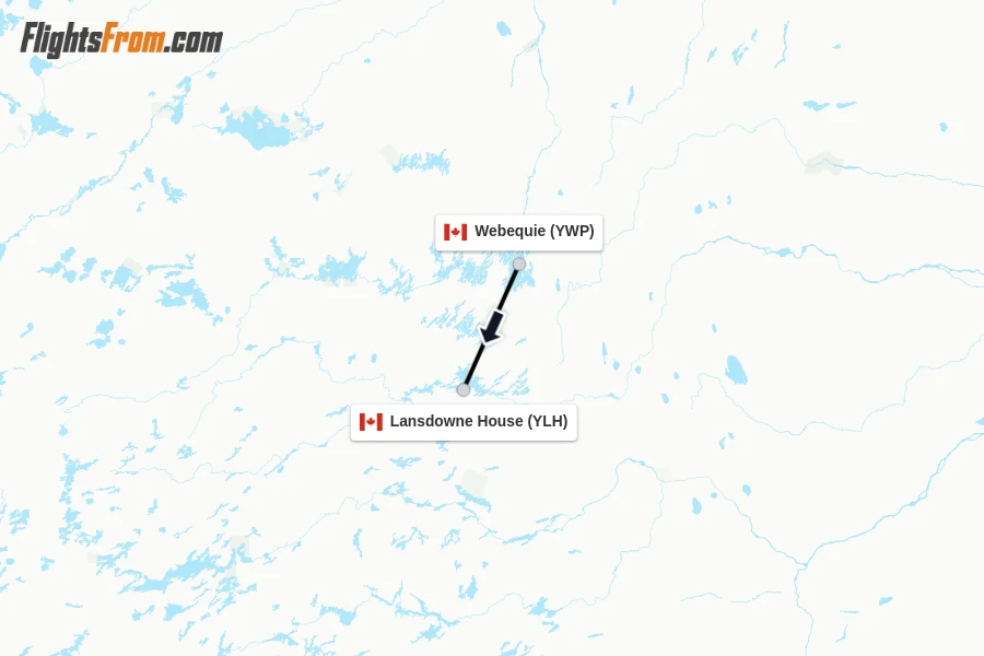 Flights from Webequie to Lansdowne House route map