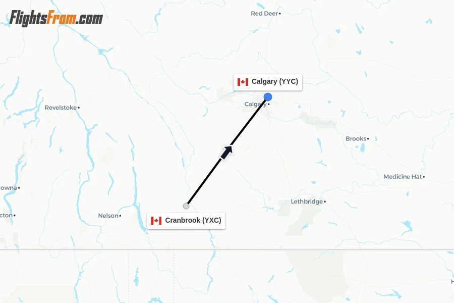 Flights from Cranbrook to Calgary route map