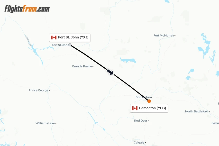 Flights from Fort St. John to Edmonton route map