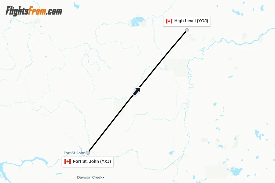 Flights from Fort St. John to High Level route map