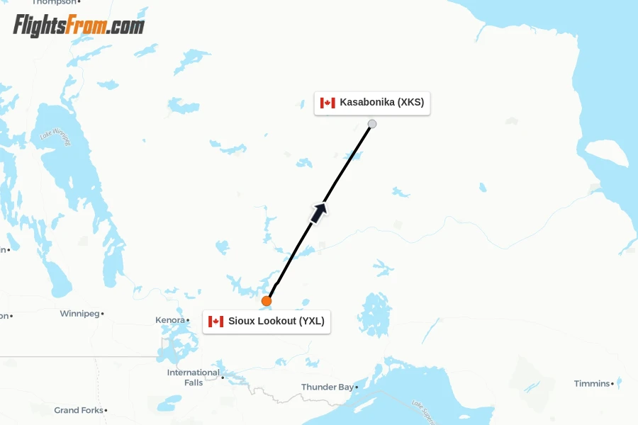 Flights from Sioux Lookout to Kasabonika route map