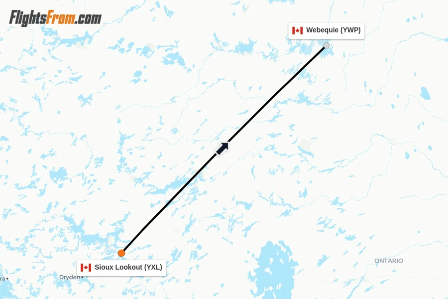 Flights from Sioux Lookout to Webequie route map