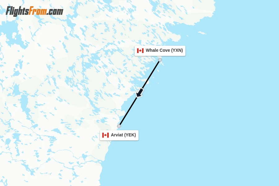 Flights from Whale Cove to Arviat route map