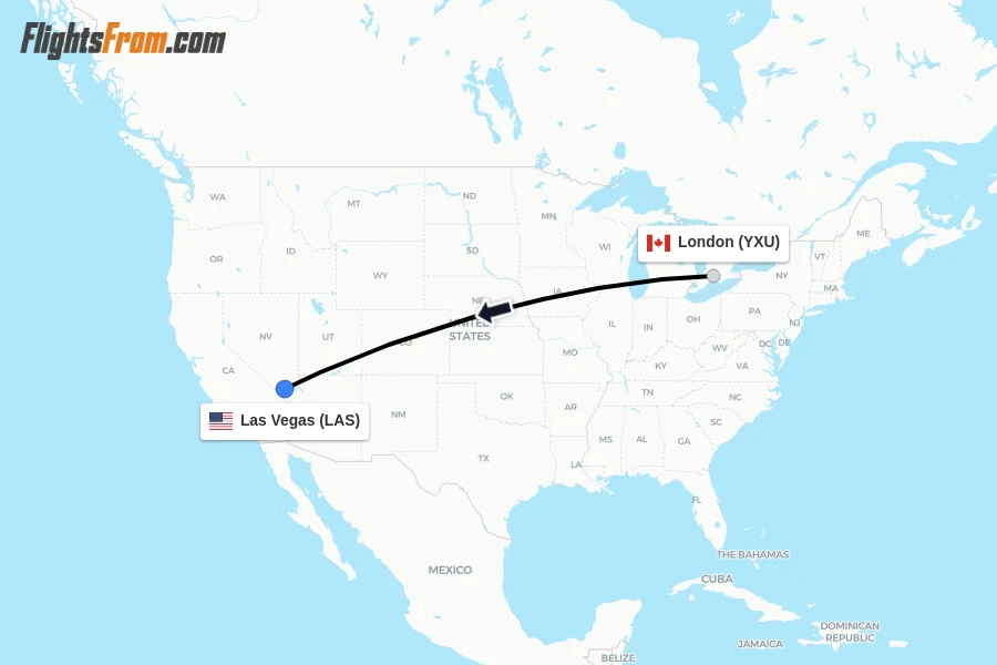 Flights from London to Las Vegas route map