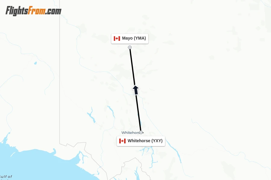 Flights from Whitehorse to Mayo route map