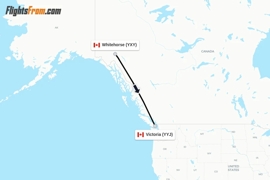 Flights from Whitehorse to Victoria route map