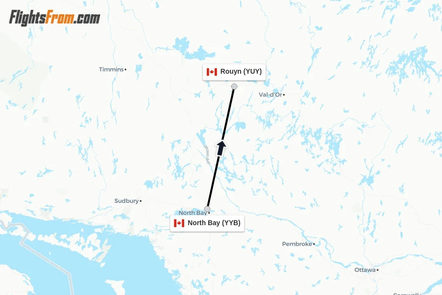 Flights from North Bay to Rouyn route map