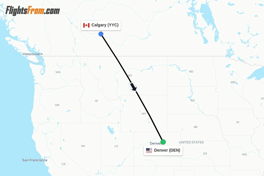 Flights from Calgary to Denver route map