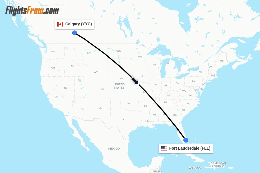 Flights from Calgary to Fort Lauderdale route map