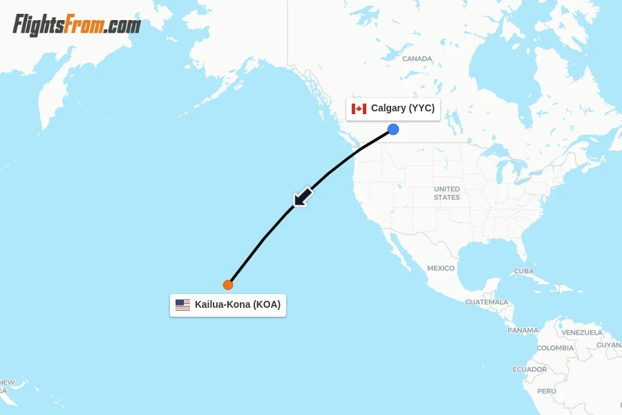 Flights from Calgary to Kailua-Kona route map