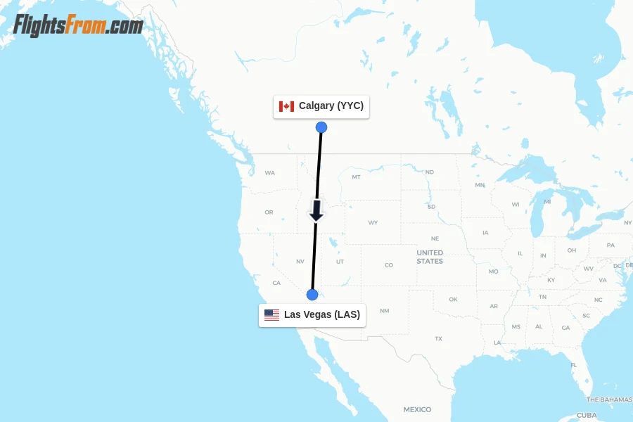 Flights from Calgary to Las Vegas route map