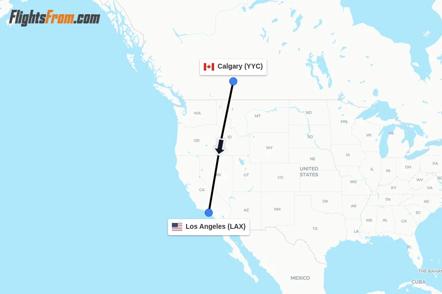 Flights from Calgary to Los Angeles route map