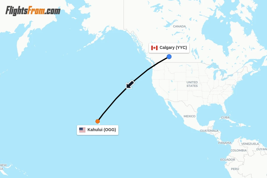 Flights from Calgary to Kahului route map