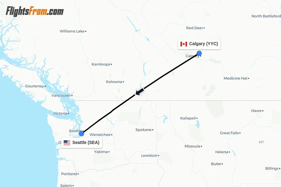 Flights from Calgary to Seattle route map