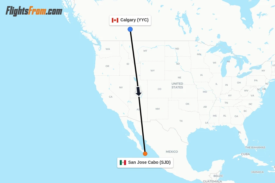 Flights from Calgary to San Jose Cabo route map