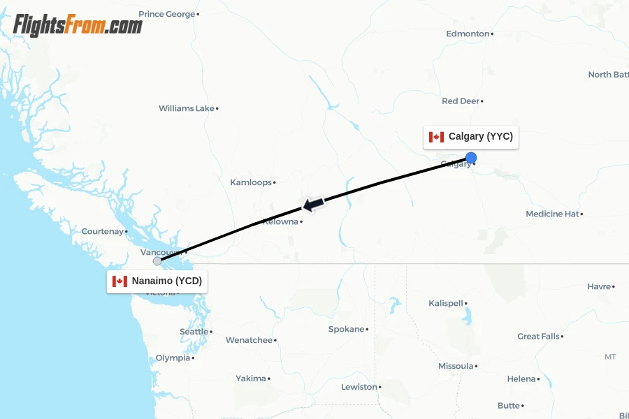 Flights from Calgary to Nanaimo route map