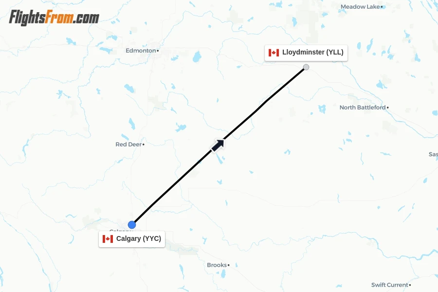 Flights from Calgary to Lloydminster route map
